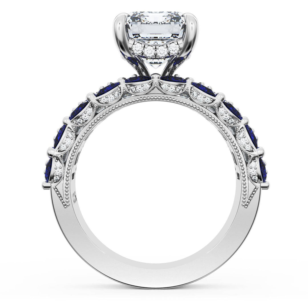 Emerald Solitaire Engagement Ring w/ Emerald & Pear Band