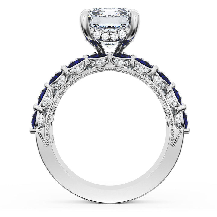 Emerald Solitaire Engagement Ring w/ Emerald & Pear Band