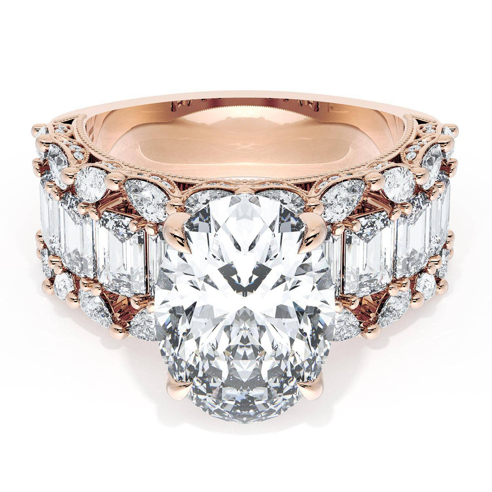Oval Solitaire Engagement Ring w/ Emerald & Pear Band