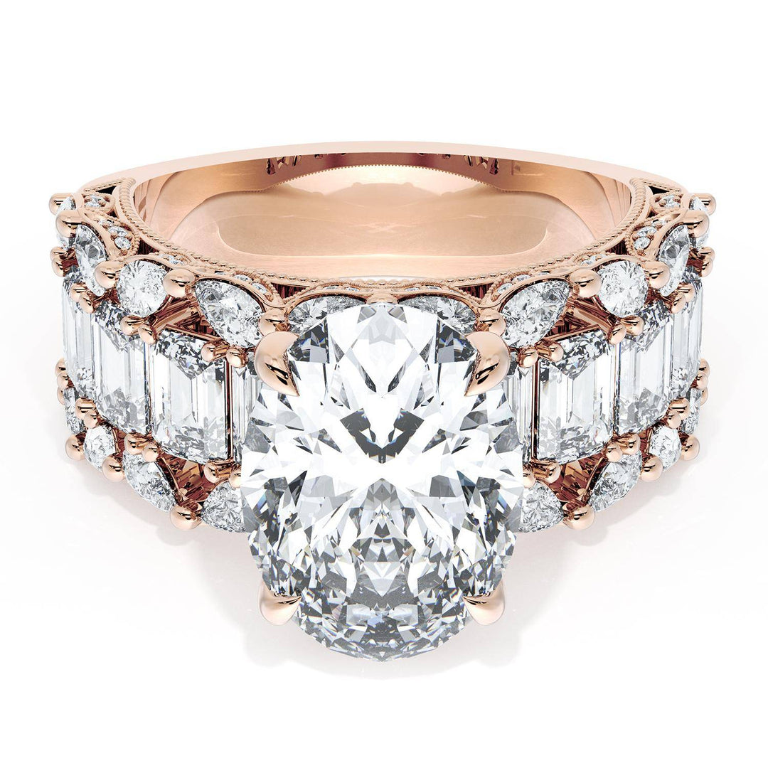 Oval Solitaire Engagement Ring w/ Emerald & Pear Band