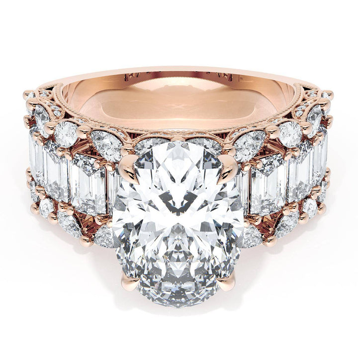 Oval Solitaire Engagement Ring w/ Emerald & Pear Band