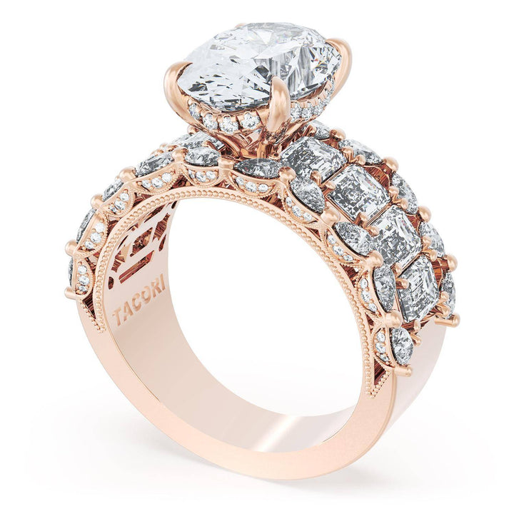 Oval Solitaire Engagement Ring w/ Emerald & Pear Band