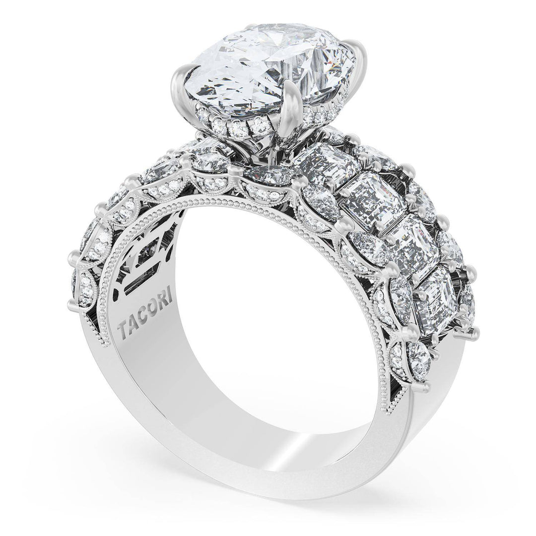 Oval Solitaire Engagement Ring w/ Emerald & Pear Band