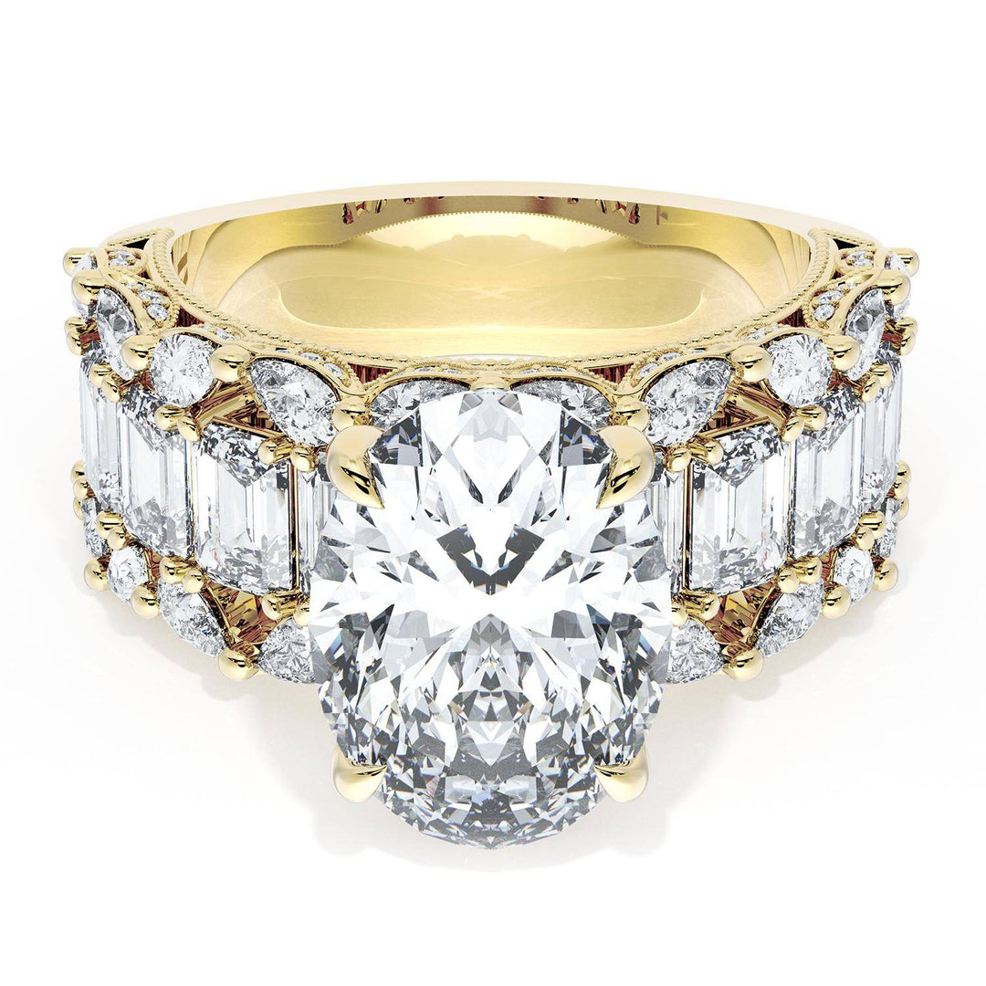 Oval Solitaire Engagement Ring w/ Emerald & Pear Band