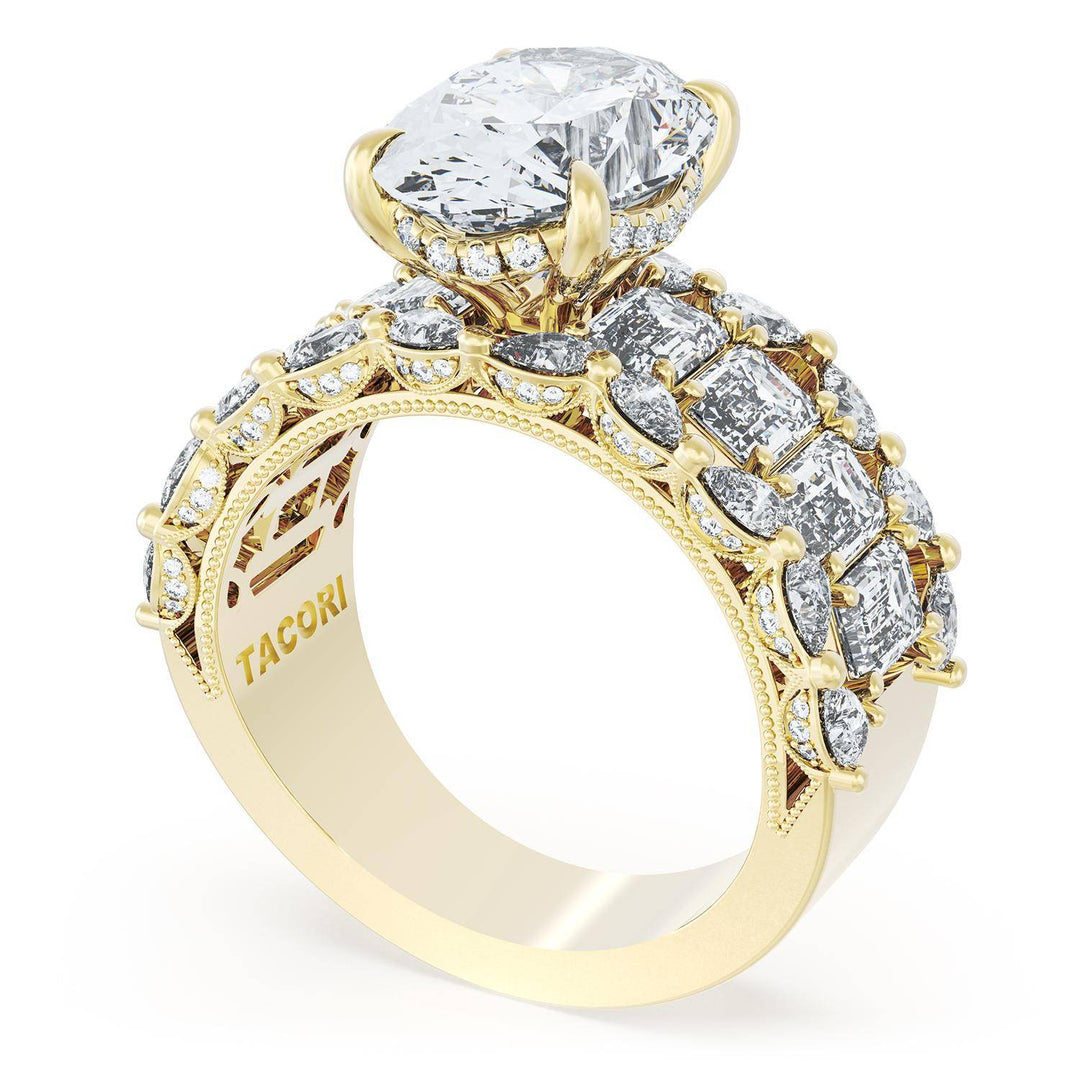 Oval Solitaire Engagement Ring w/ Emerald & Pear Band