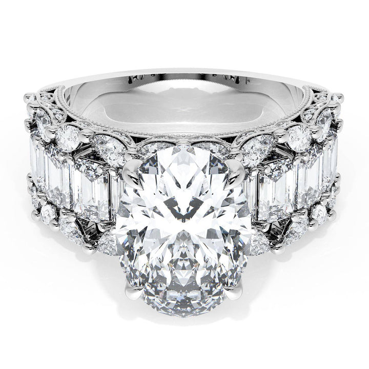 Oval Solitaire Engagement Ring w/ Emerald & Pear Band