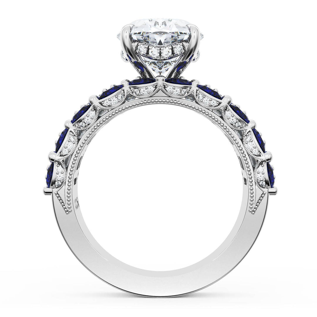 Oval Solitaire Engagement Ring w/ Emerald & Pear Band
