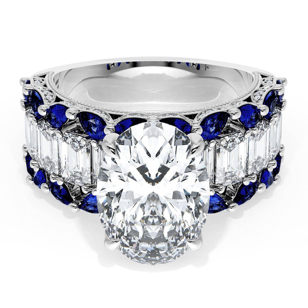 Oval Solitaire Engagement Ring w/ Emerald & Pear Band