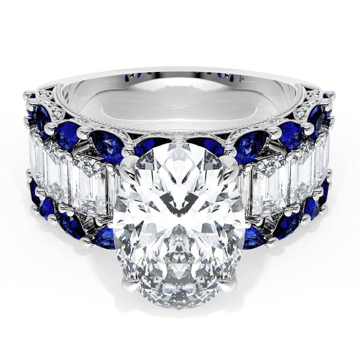 Oval Solitaire Engagement Ring w/ Emerald & Pear Band