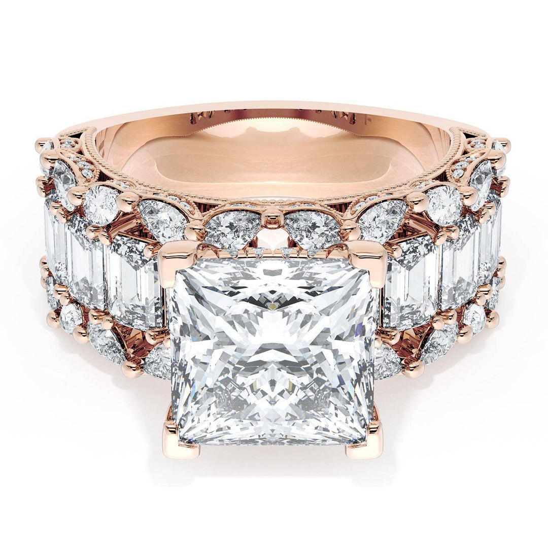 Princess Solitaire Engagement Ring w/ Emerald & Pear Band