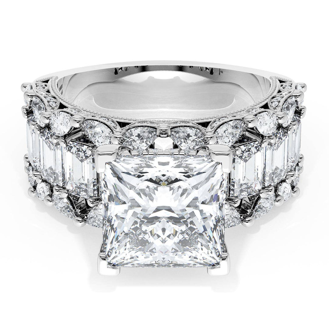 Princess Solitaire Engagement Ring w/ Emerald & Pear Band