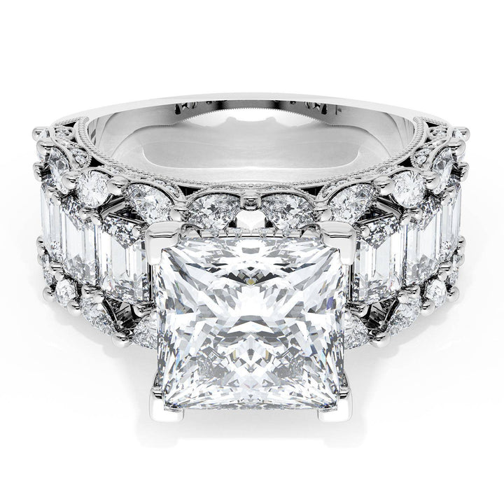 Princess Solitaire Engagement Ring w/ Emerald & Pear Band