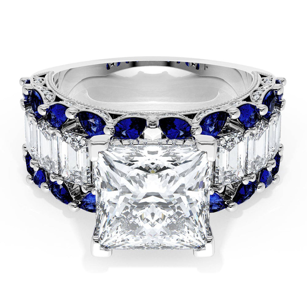 Princess Solitaire Engagement Ring w/ Emerald & Pear Band