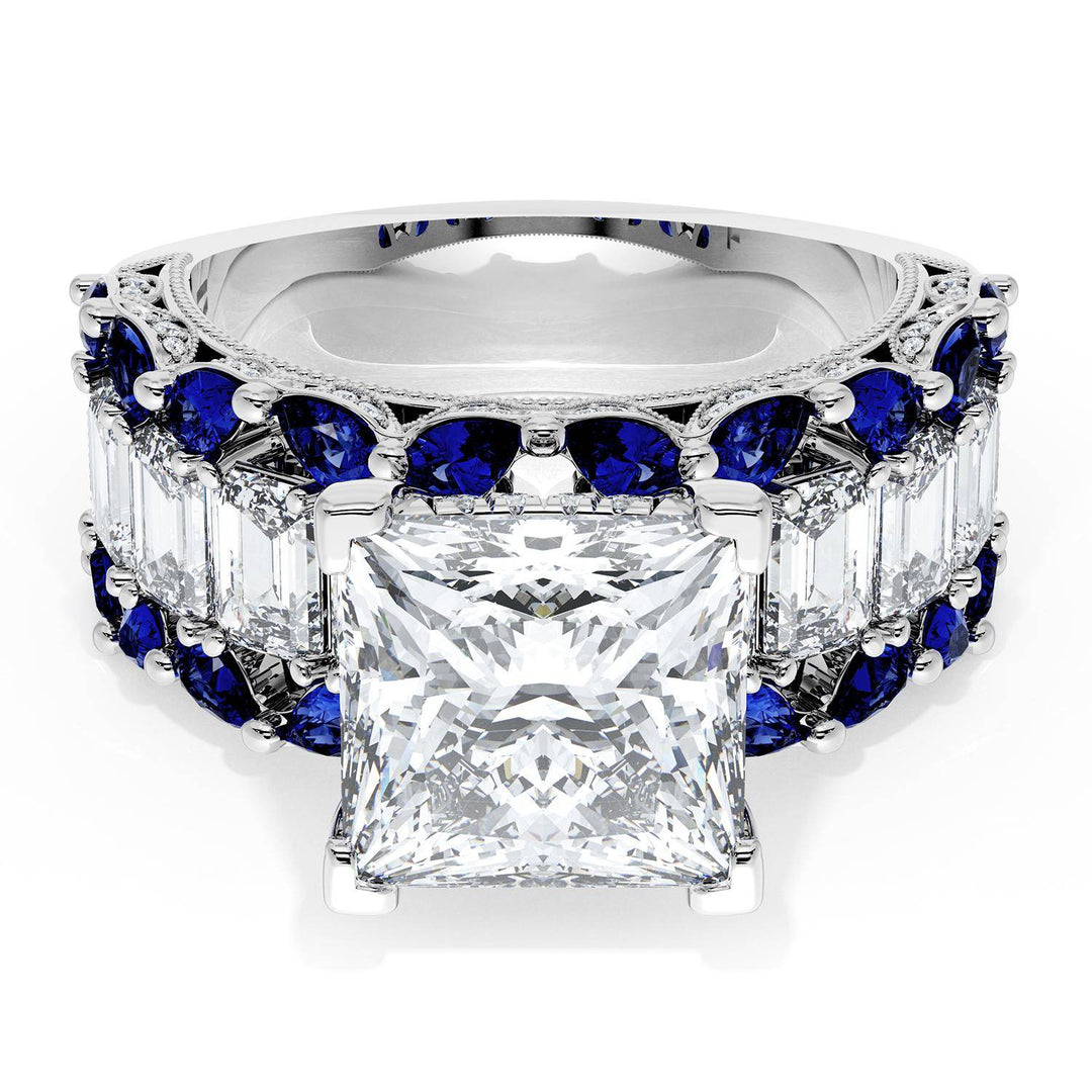 Princess Solitaire Engagement Ring w/ Emerald & Pear Band
