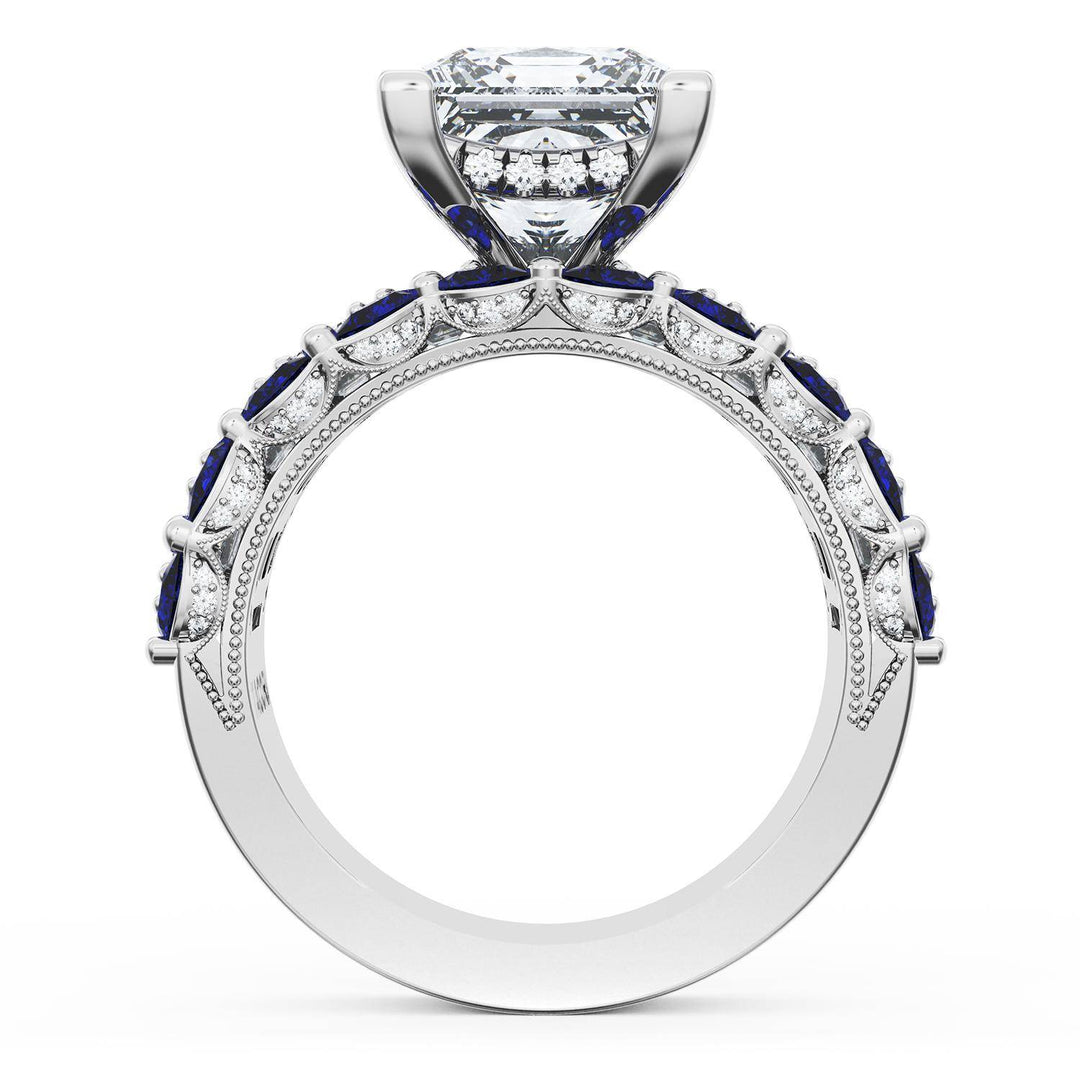 Princess Solitaire Engagement Ring w/ Emerald & Pear Band