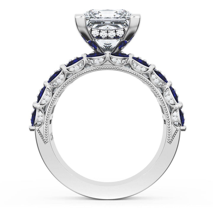 Princess Solitaire Engagement Ring w/ Emerald & Pear Band