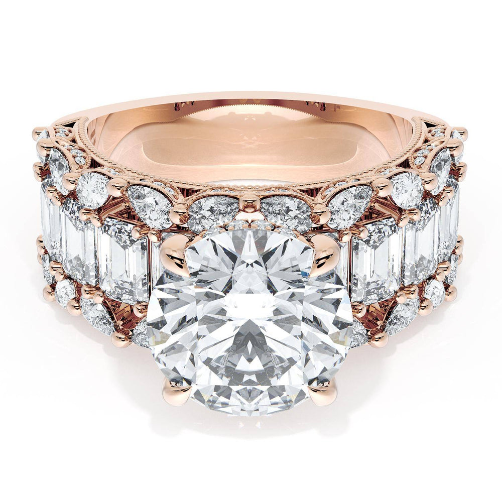 Round Solitaire Engagement Ring w/ Emerald & Pear Band