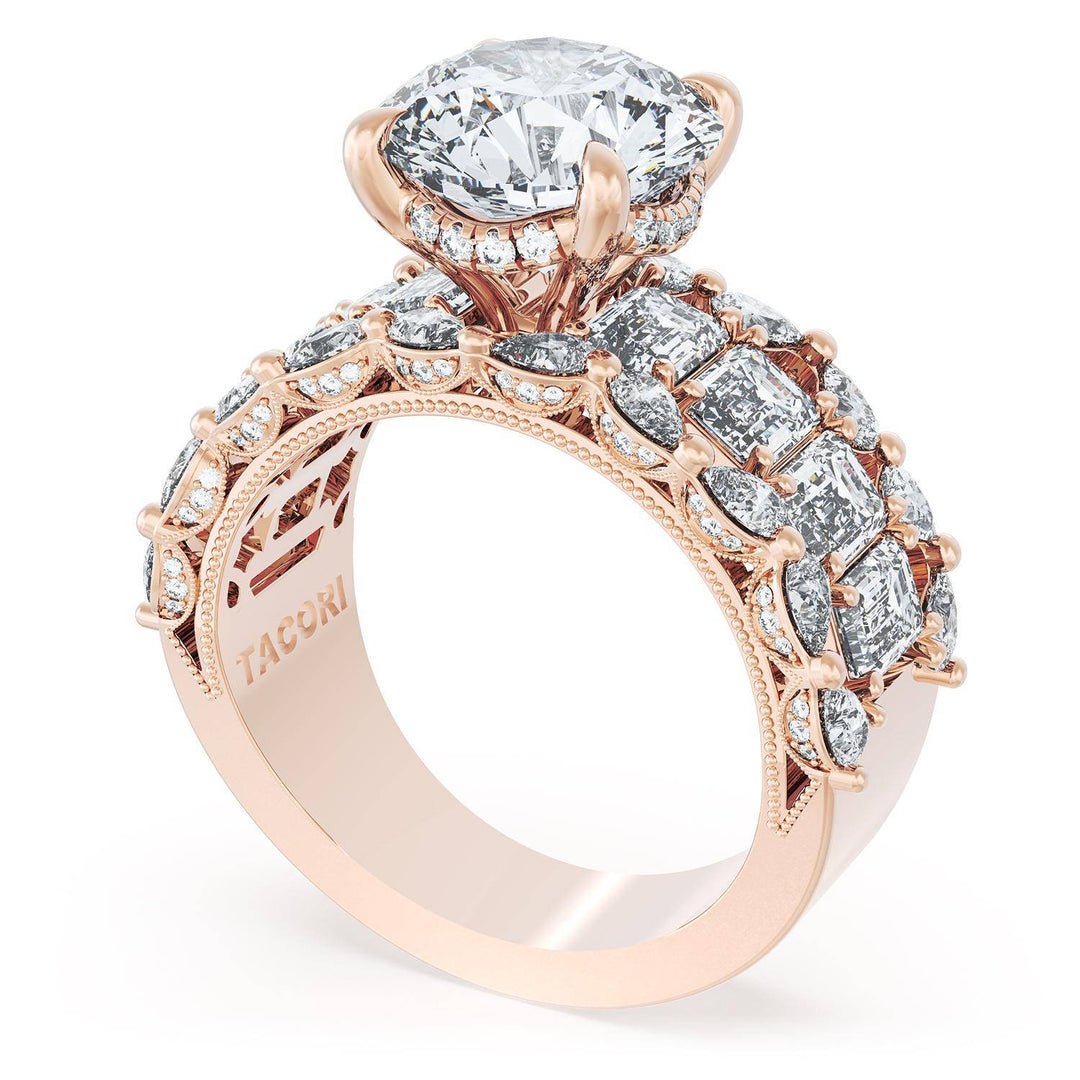 Round Solitaire Engagement Ring w/ Emerald & Pear Band