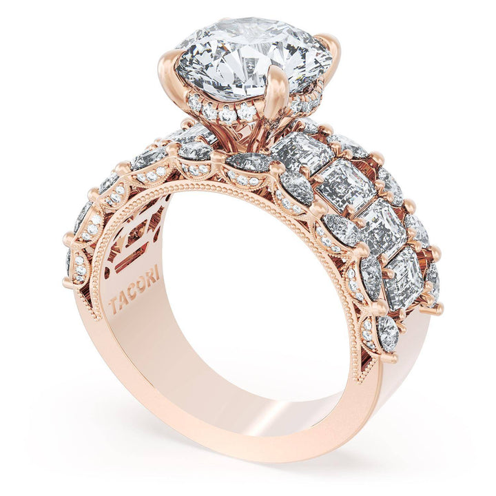 Round Solitaire Engagement Ring w/ Emerald & Pear Band