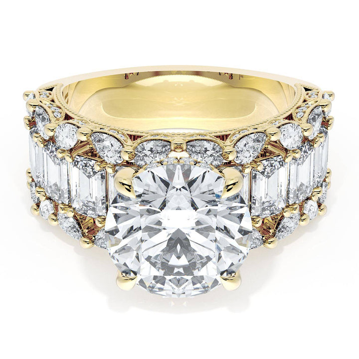 Round Solitaire Engagement Ring w/ Emerald & Pear Band