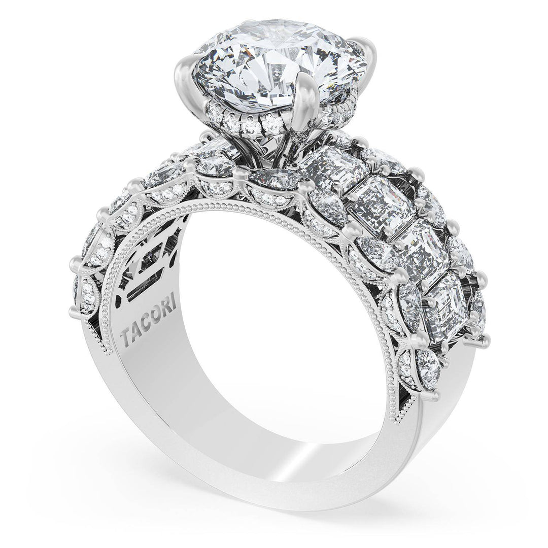 Round Solitaire Engagement Ring w/ Emerald & Pear Band