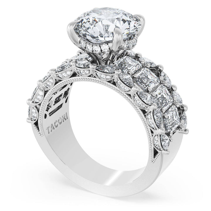 Round Solitaire Engagement Ring w/ Emerald & Pear Band