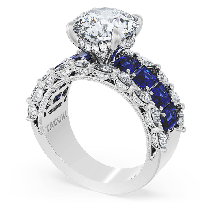 Round Solitaire Engagement Ring w/ Emerald & Pear Band