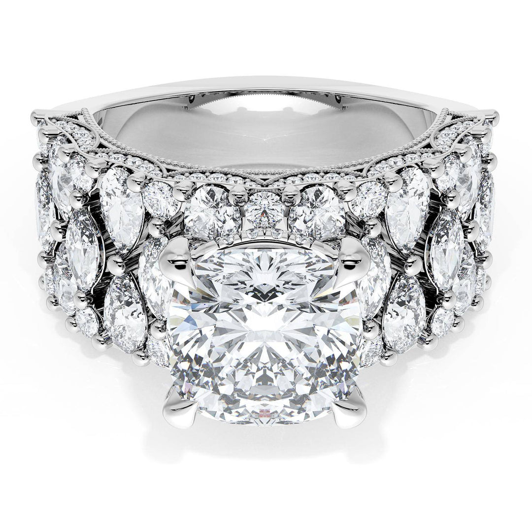 Cushion Solitaire Engagement Ring w/ North South Marquise & Pear Band