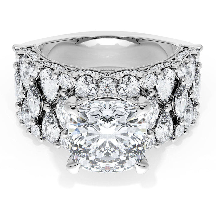 Cushion Solitaire Engagement Ring w/ North South Marquise & Pear Band