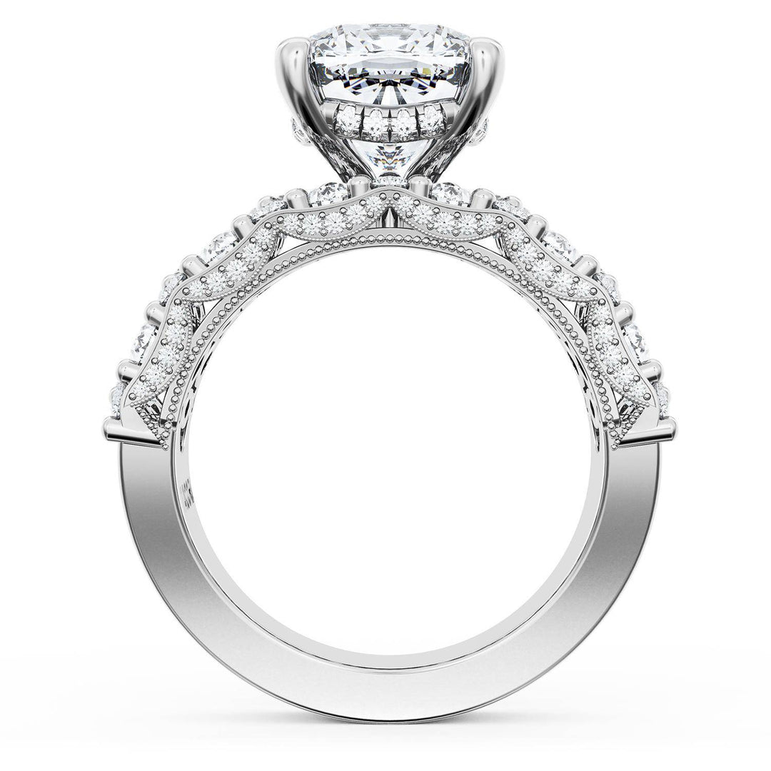 Cushion Solitaire Engagement Ring w/ North South Marquise & Pear Band