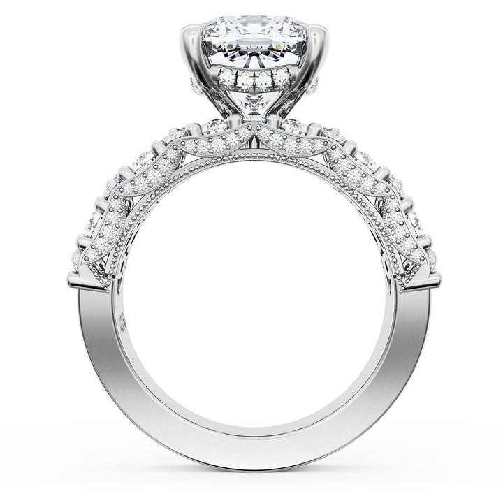 Cushion Solitaire Engagement Ring w/ North South Marquise & Pear Band