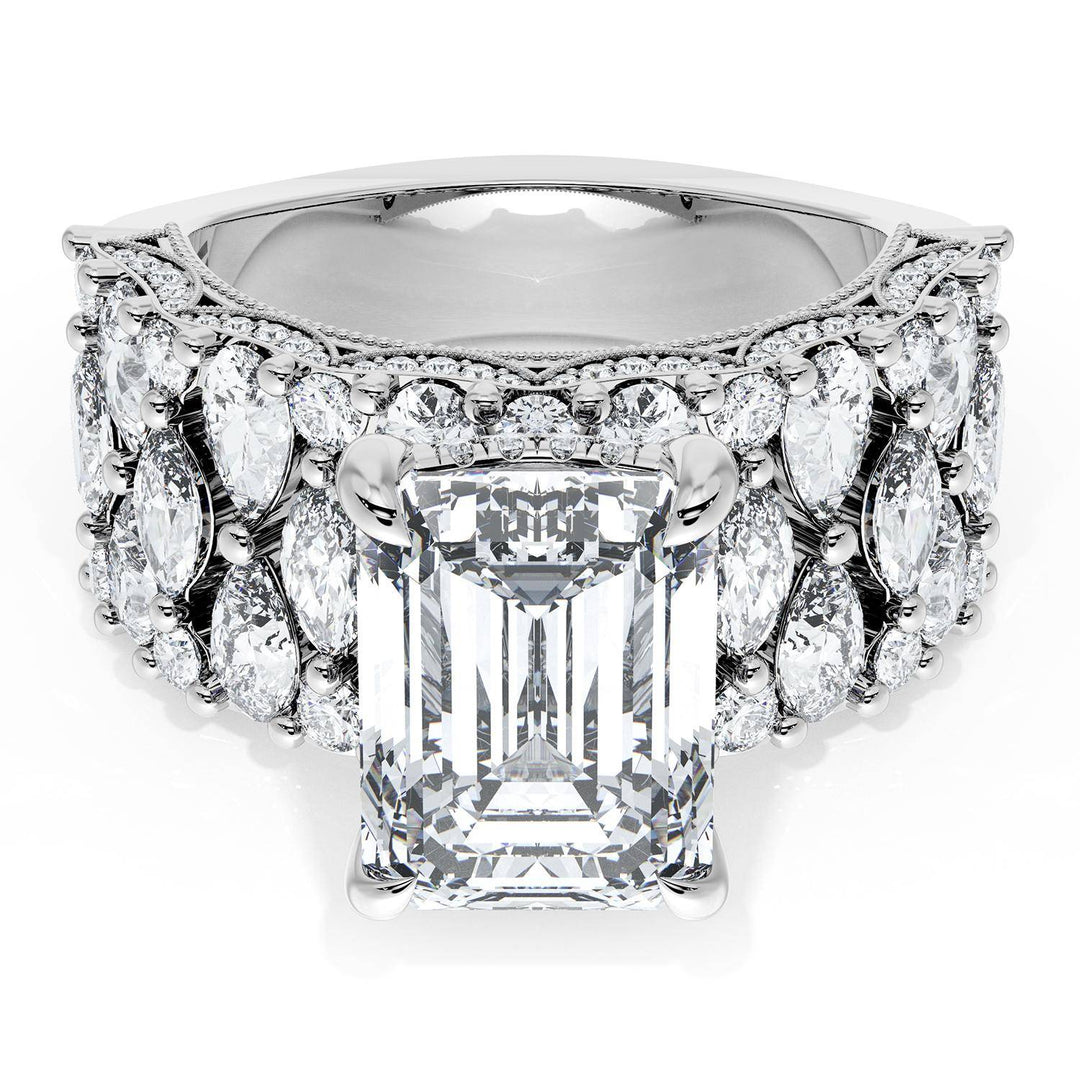 Emerald Solitaire Engagement Ring w/ North South Marquise & Pear Band