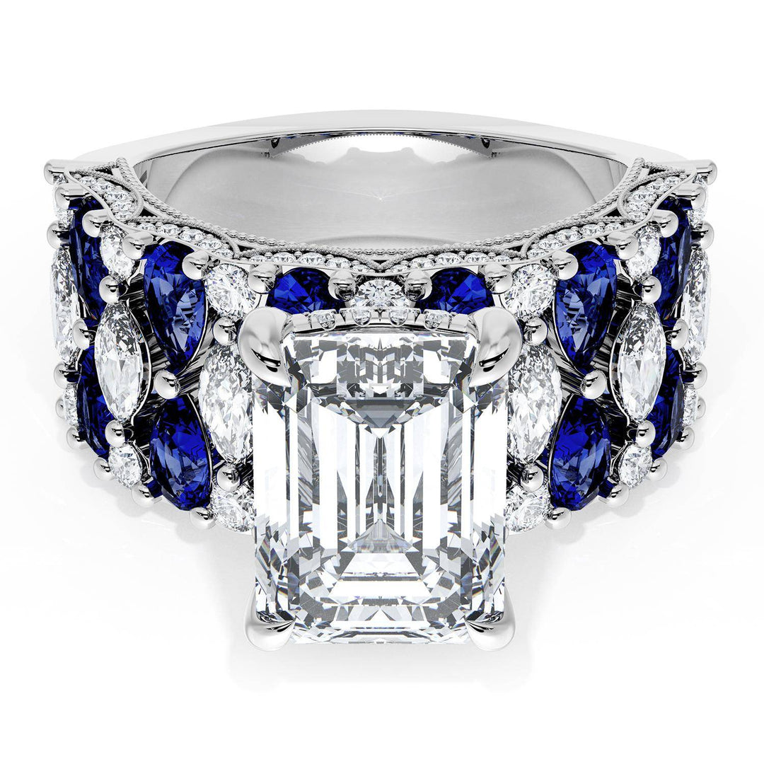 Emerald Solitaire Engagement Ring w/ North South Marquise & Pear Band