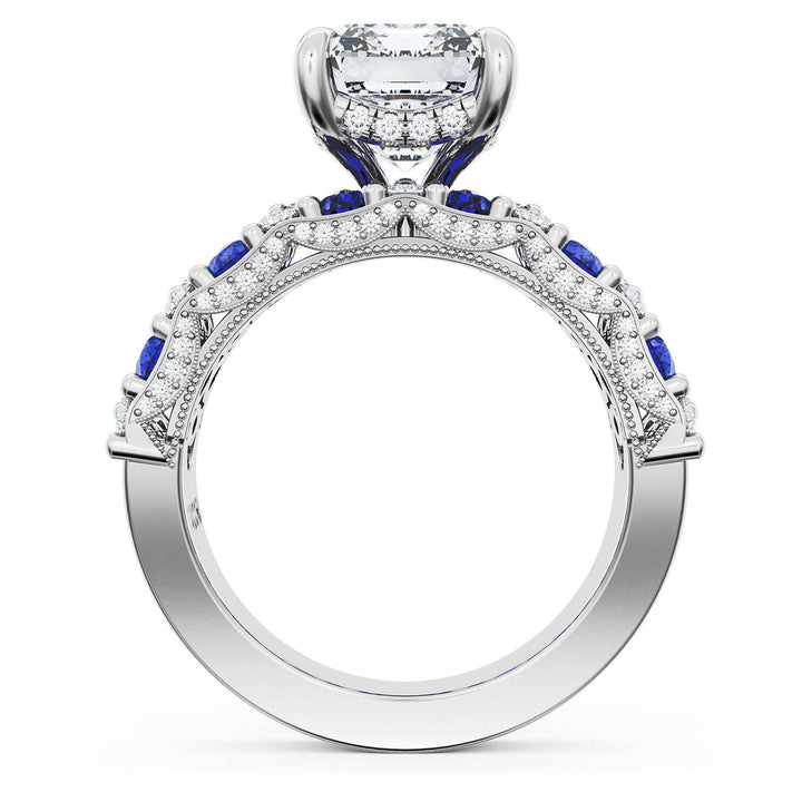Emerald Solitaire Engagement Ring w/ North South Marquise & Pear Band