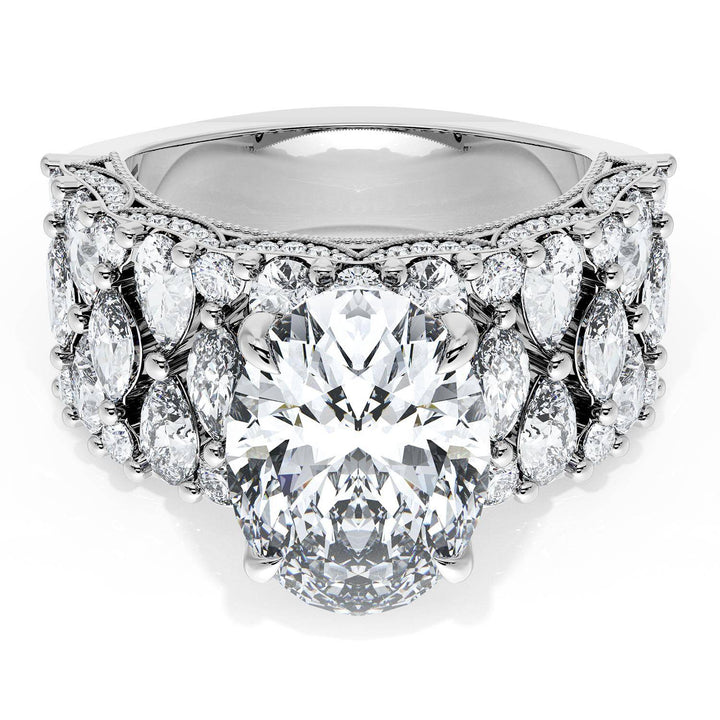 Oval Solitaire Engagement Ring w/ North South Marquise & Pear Band