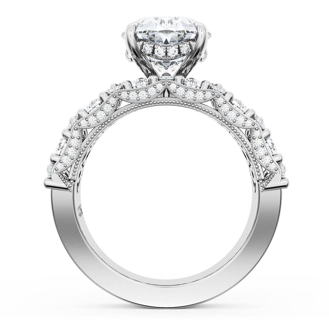 Oval Solitaire Engagement Ring w/ North South Marquise & Pear Band