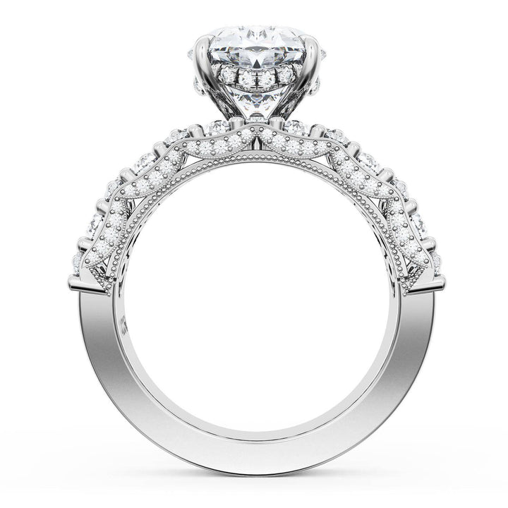 Oval Solitaire Engagement Ring w/ North South Marquise & Pear Band