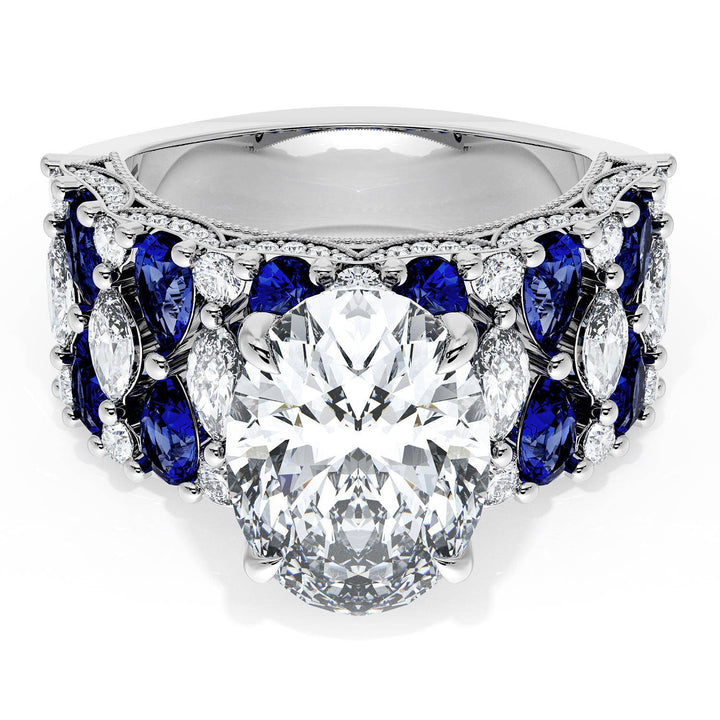 Oval Solitaire Engagement Ring w/ North South Marquise & Pear Band