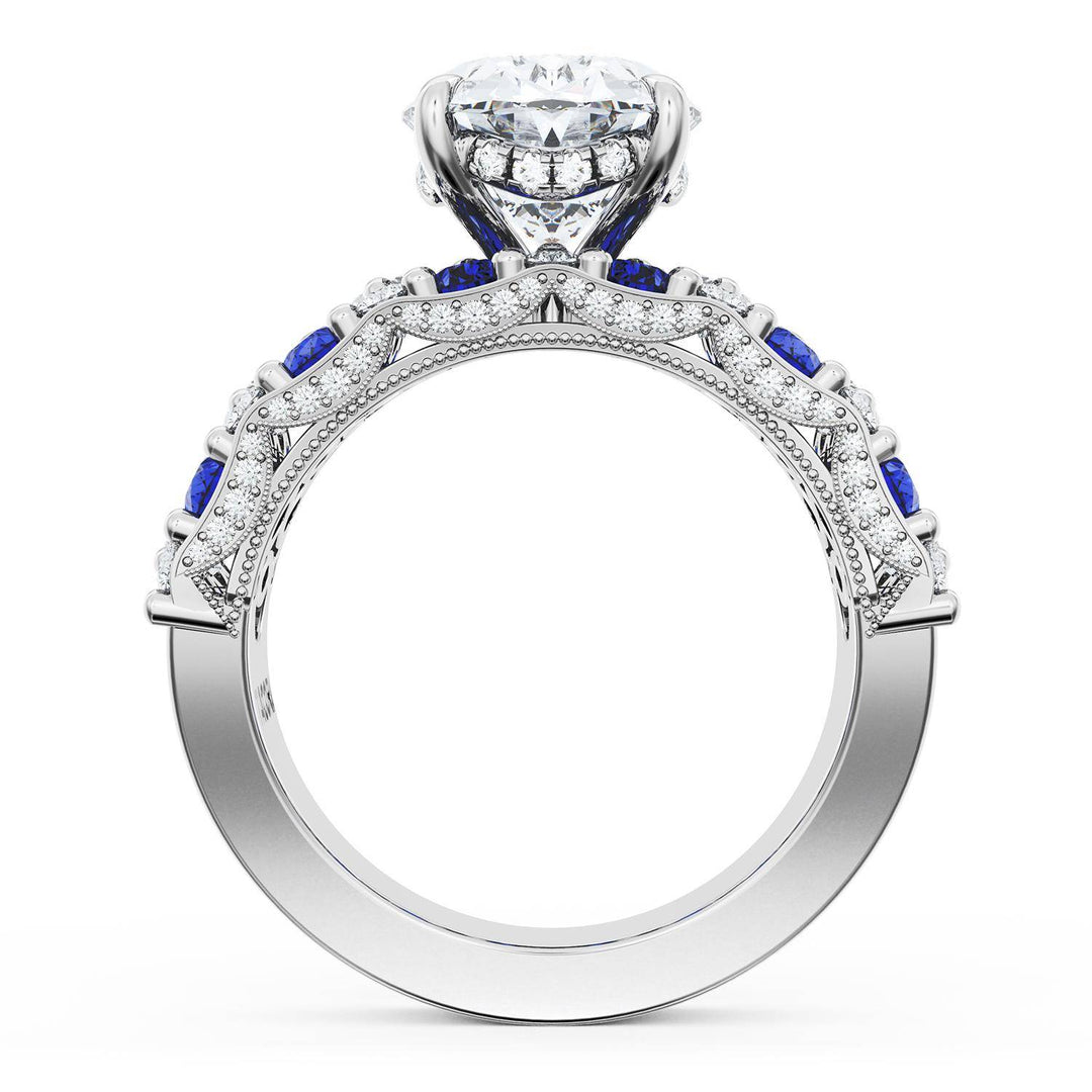 Oval Solitaire Engagement Ring w/ North South Marquise & Pear Band