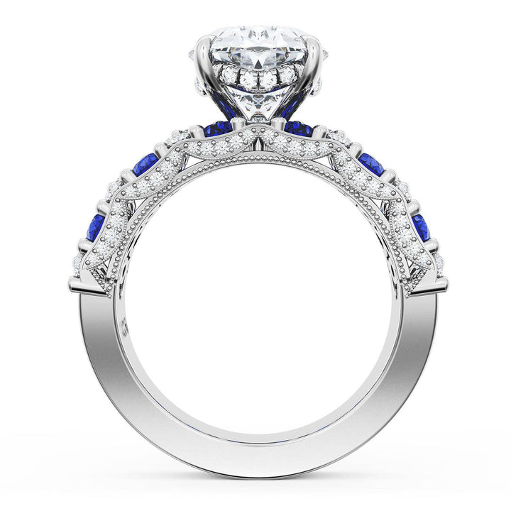 Oval Solitaire Engagement Ring w/ North South Marquise & Pear Band