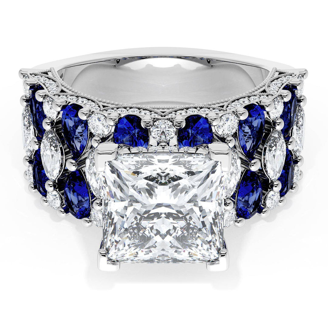 Princess Solitaire Engagement Ring w/ North South Marquise & Pear Band