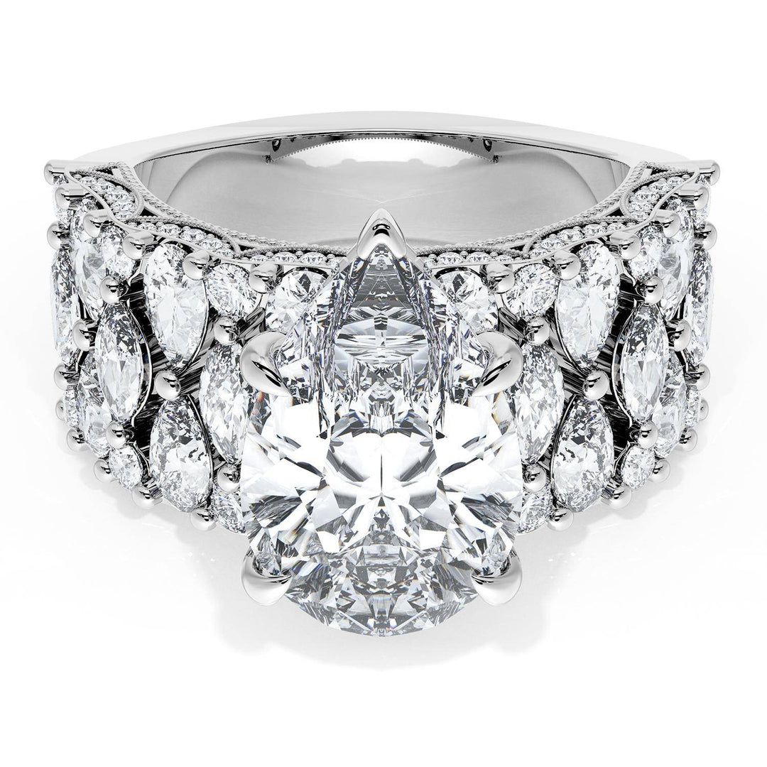 Pear Solitaire Engagement Ring w/ North South Marquise & Pear Band