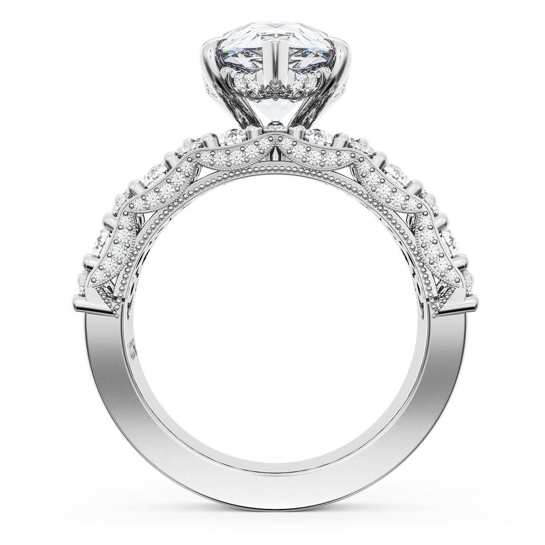 Pear Solitaire Engagement Ring w/ North South Marquise & Pear Band