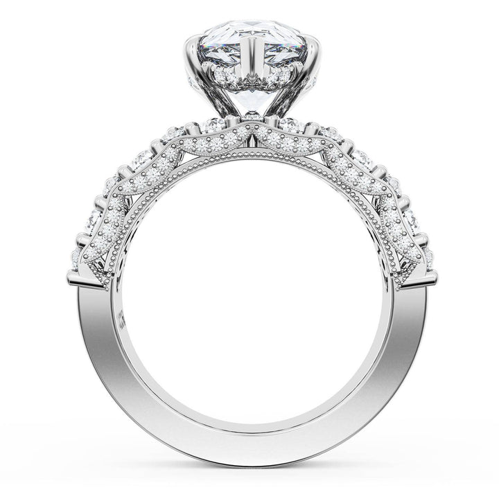 Pear Solitaire Engagement Ring w/ North South Marquise & Pear Band