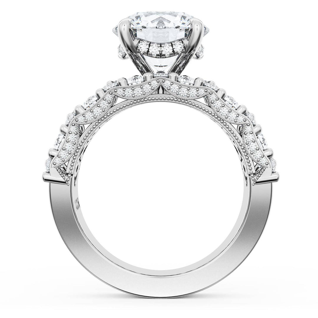 Round Solitaire Engagement Ring w/ North South Marquise & Pear Band