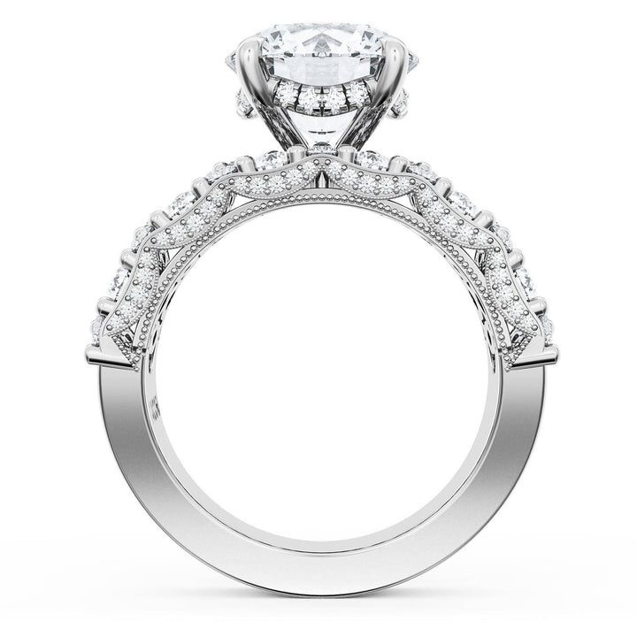Round Solitaire Engagement Ring w/ North South Marquise & Pear Band