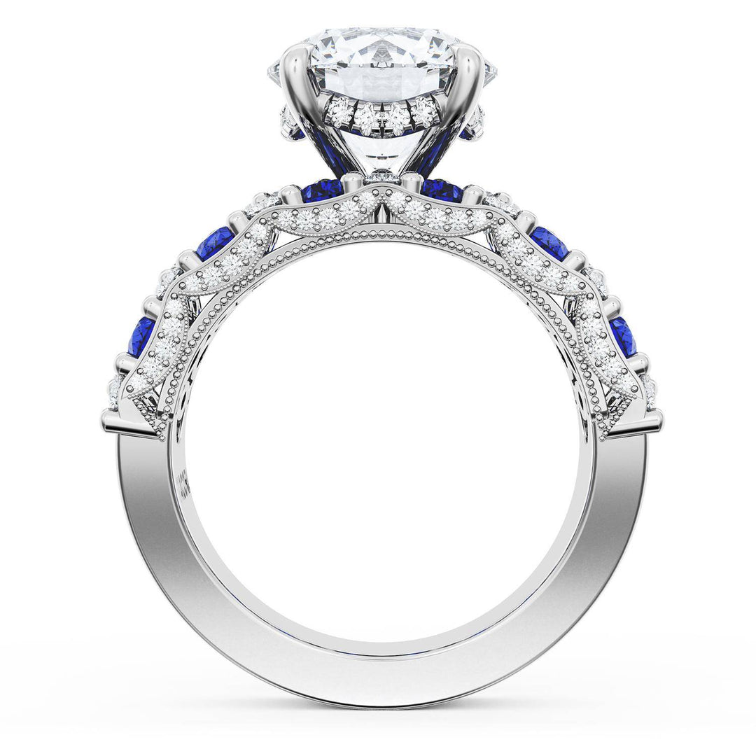 Round Solitaire Engagement Ring w/ North South Marquise & Pear Band