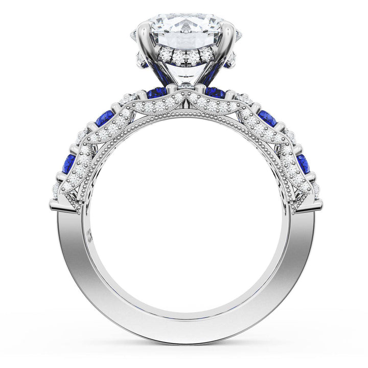 Round Solitaire Engagement Ring w/ North South Marquise & Pear Band