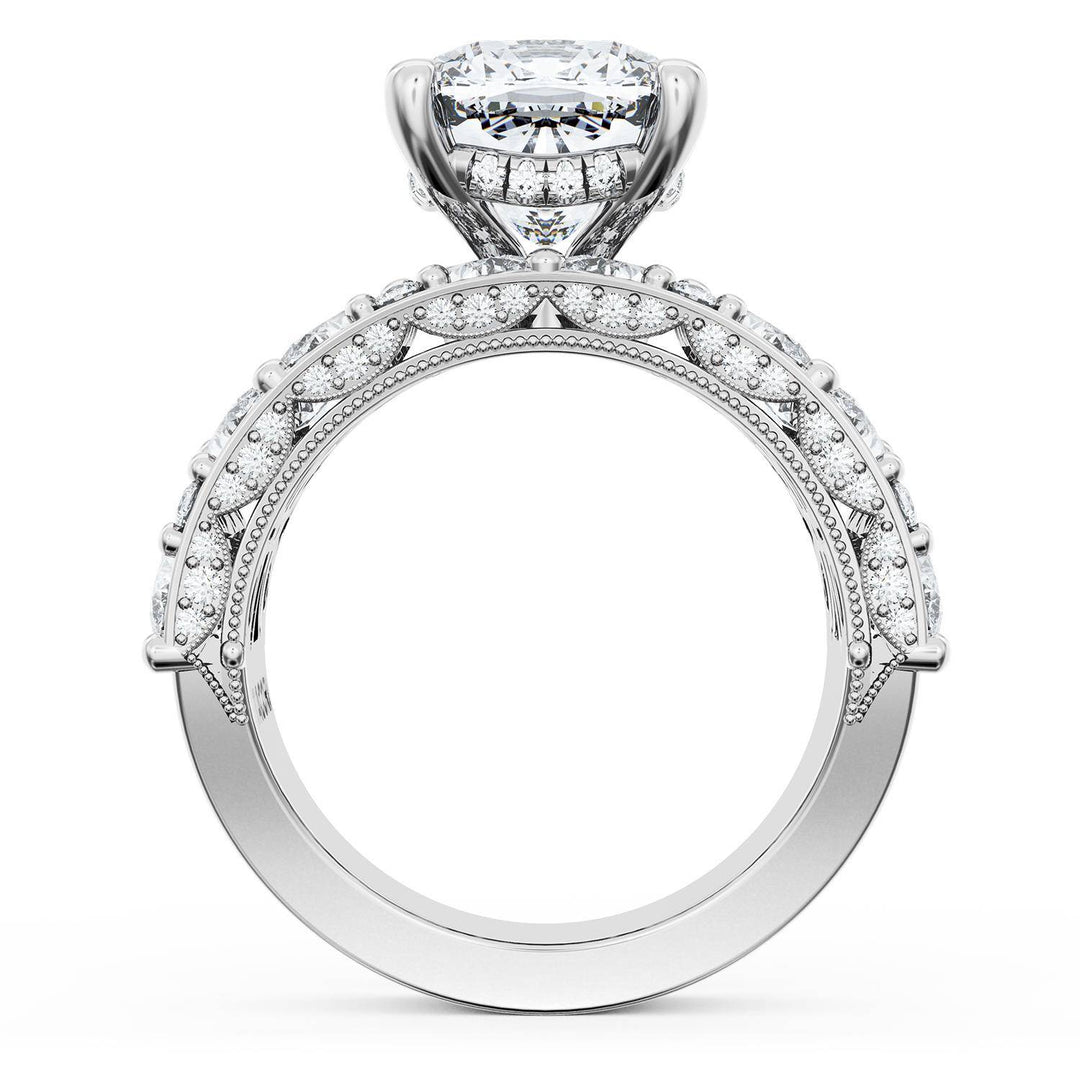 Cushion Solitaire Engagement Ring w/ Marquise & Pear Band