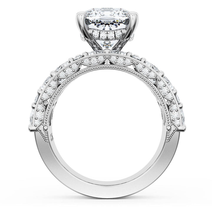 Cushion Solitaire Engagement Ring w/ Marquise & Pear Band